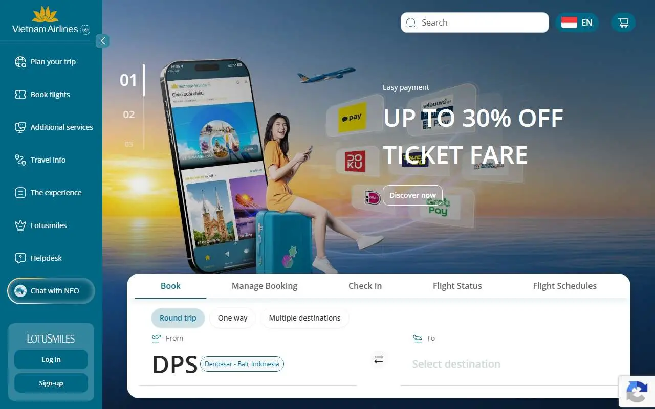 Tampilan website resmi Vietnam Airlines (vietnamairlines.com)