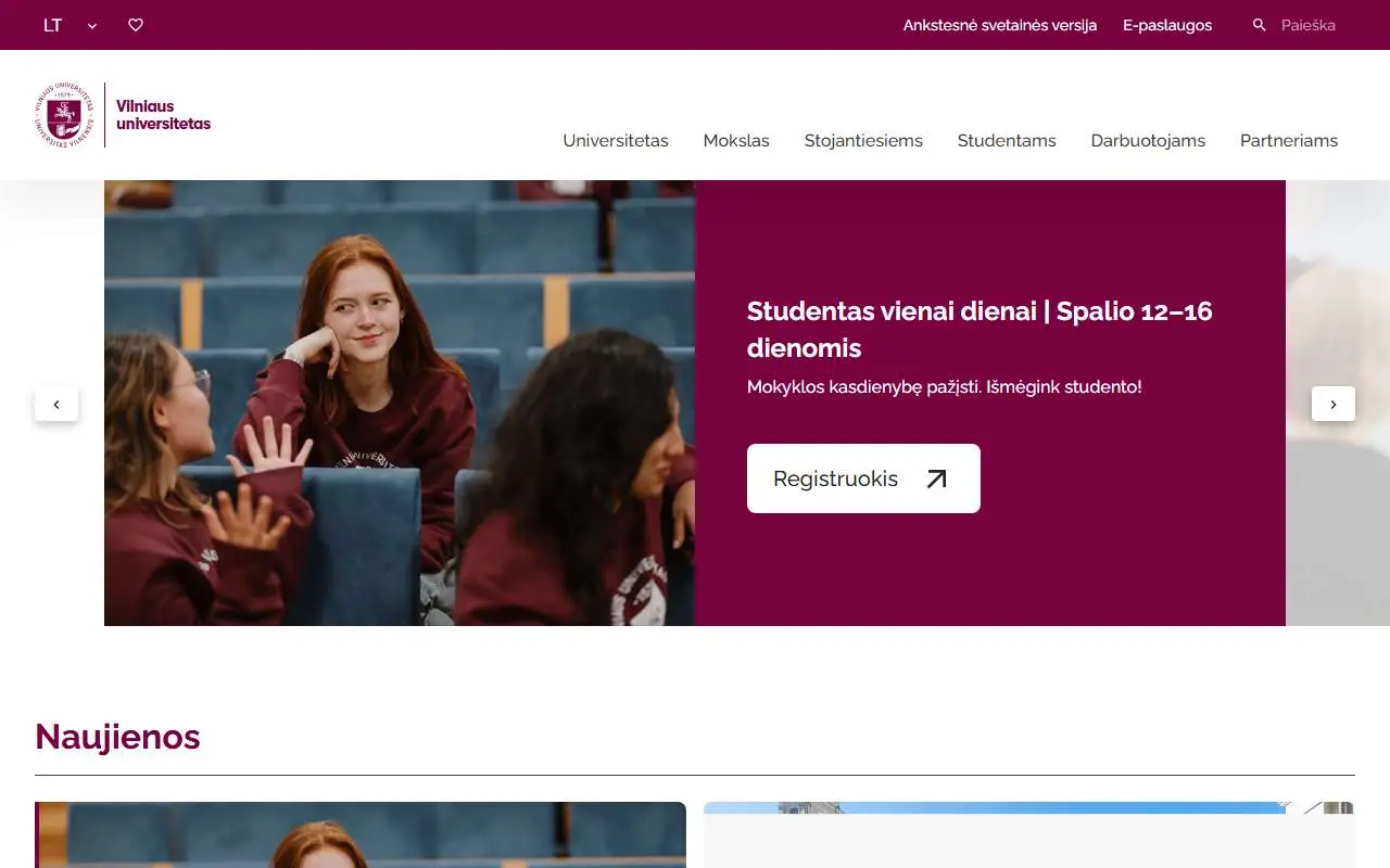 Tampilan website resmi Universitas Vilnius (vu.lt)
