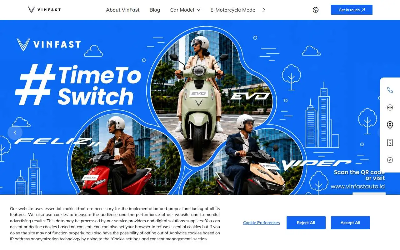 Tampilan website resmi VinFast Indonesia (vinfastauto.id)