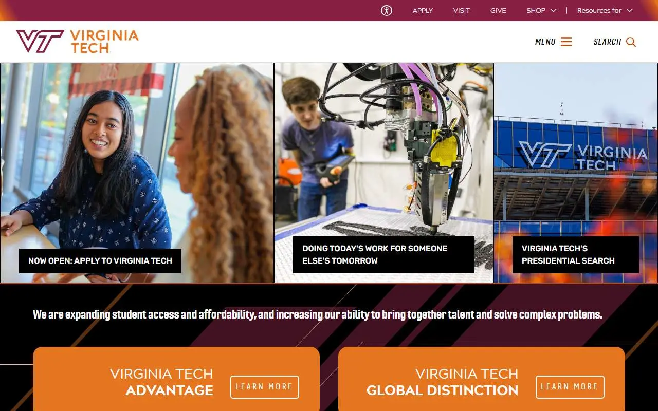 Tampilan website resmi Virginia Tech (vt.edu)