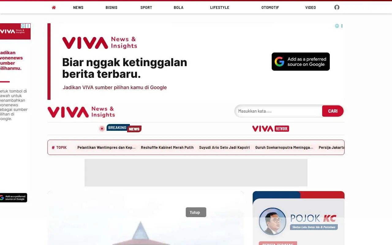Tampilan website resmi VIVA.co.id (viva.co.id)