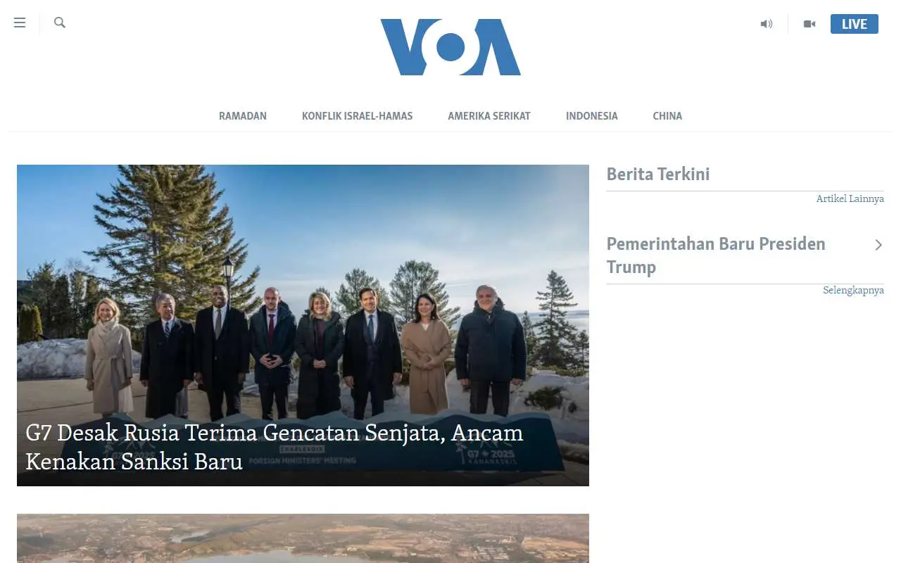Tampilan website resmi VOA Indonesia (voaindonesia.com)