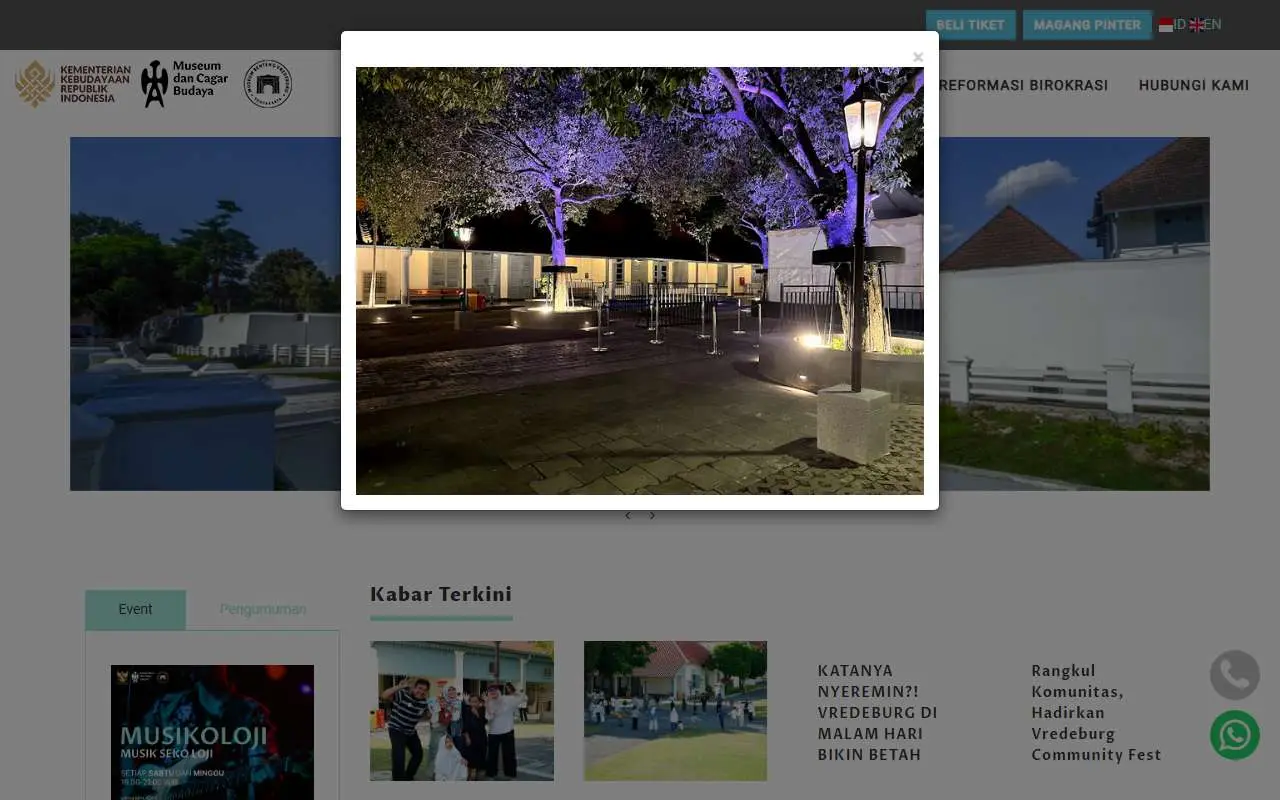 Tampilan website resmi Museum Benteng Vredeburg Yogyakarta (vredeburg.id)