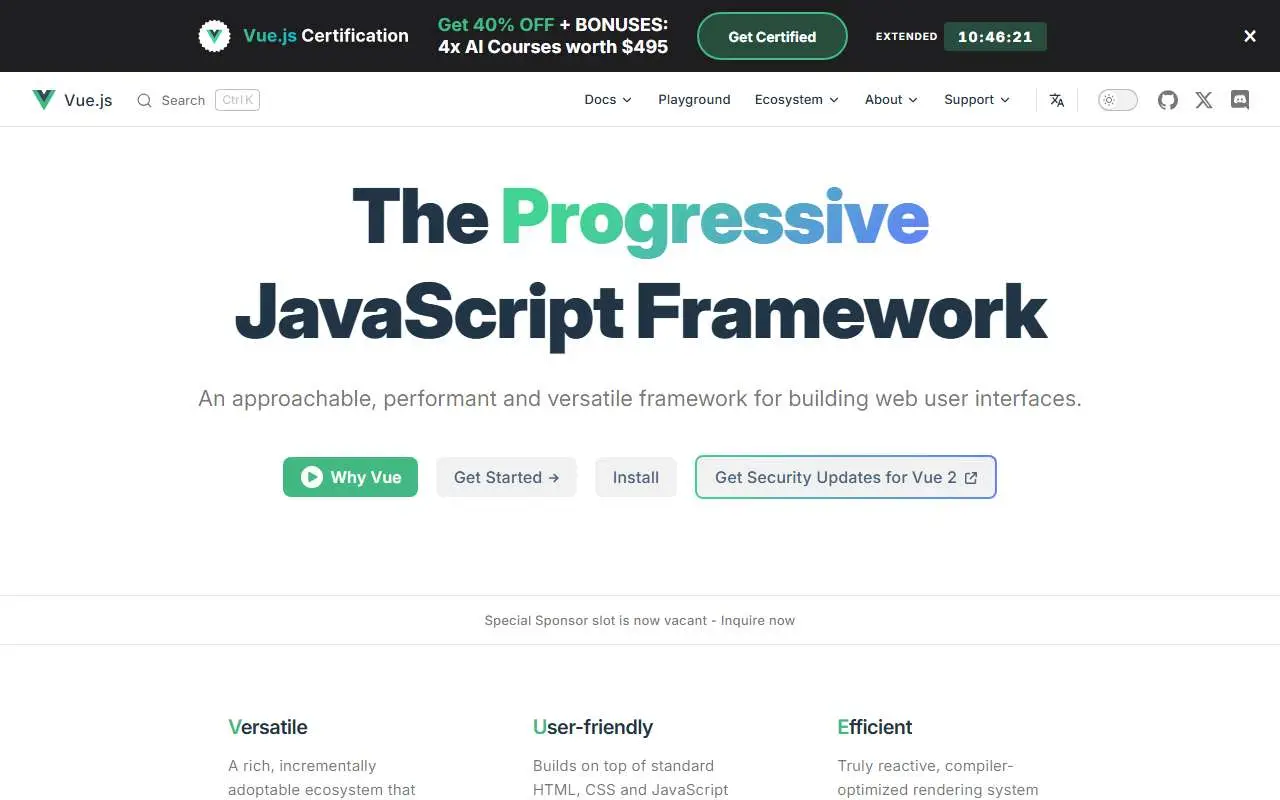 Tampilan website resmi Vue.js (vuejs.org)