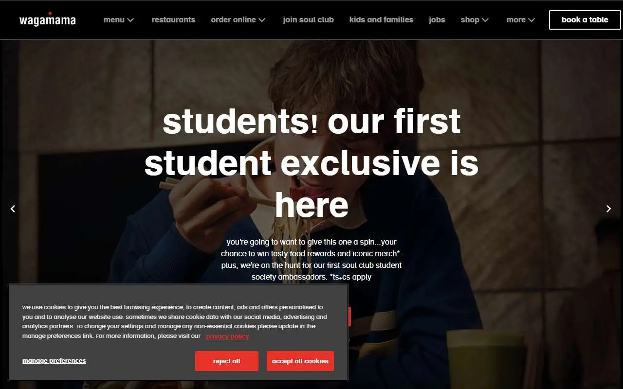 Tampilan website resmi Wagamama (wagamama.com)