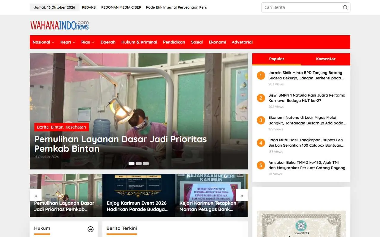 Tampilan website resmi Wahanaindonews (wahanaindonews.com)
