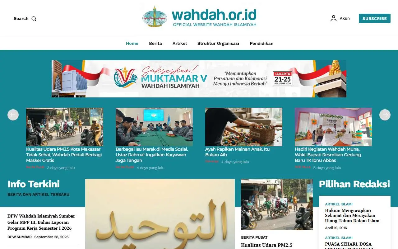 Tampilan website resmi Wahdah Islamiyah (wahdah.or.id)
