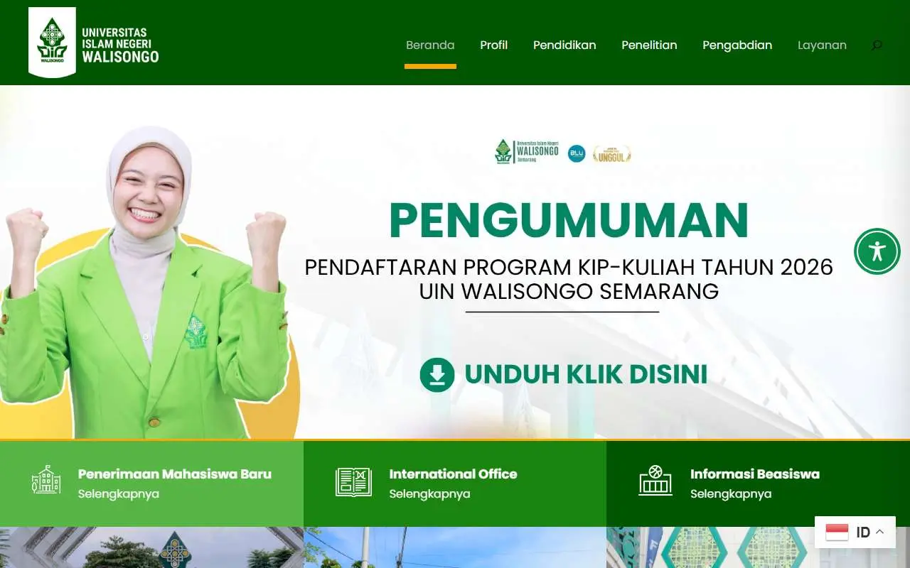 Tampilan website resmi Universitas Islam Negeri Walisongo (walisongo.ac.id)