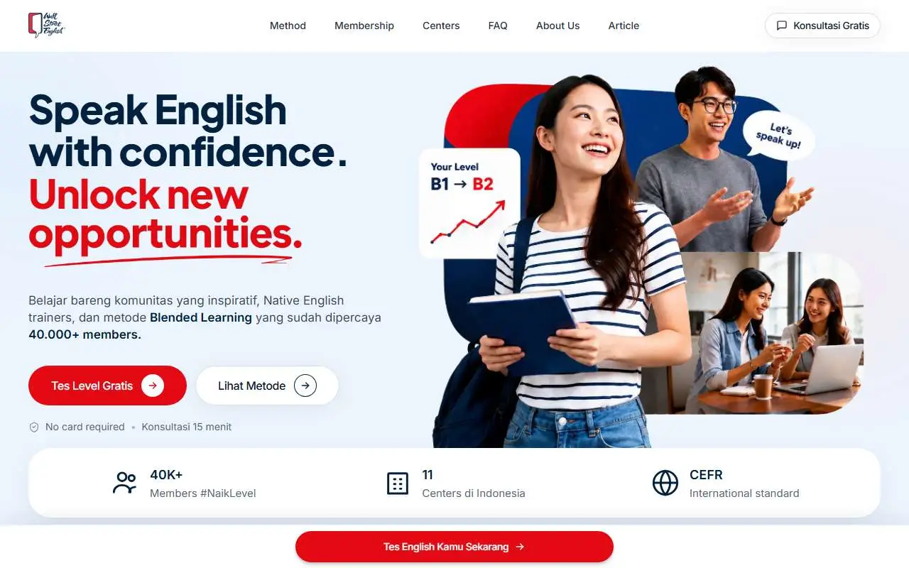 Tampilan website resmi Wall Street English (wallstreetenglish.co.id)