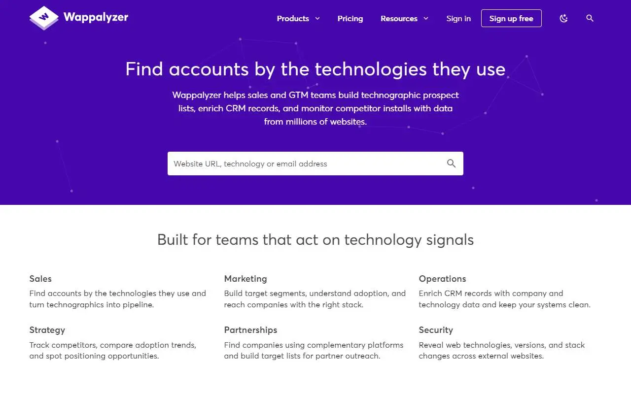 Tampilan website resmi Wappalyzer (wappalyzer.com)