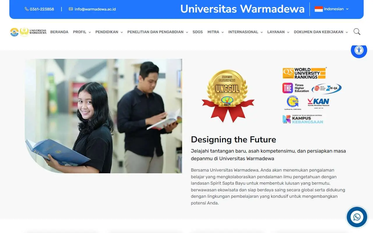 Tampilan website resmi Universitas Warmadewa (warmadewa.ac.id)
