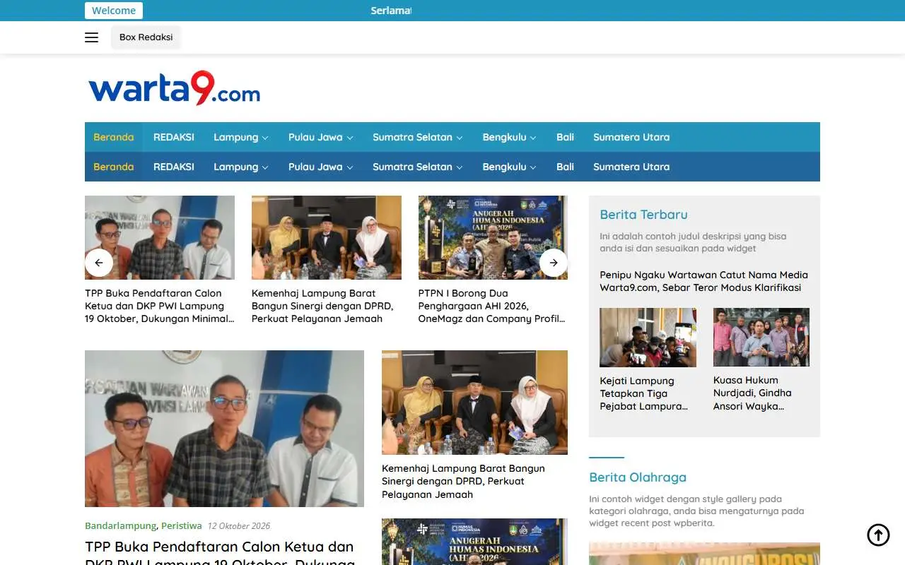 Tampilan website resmi Warta9 (warta9.com)