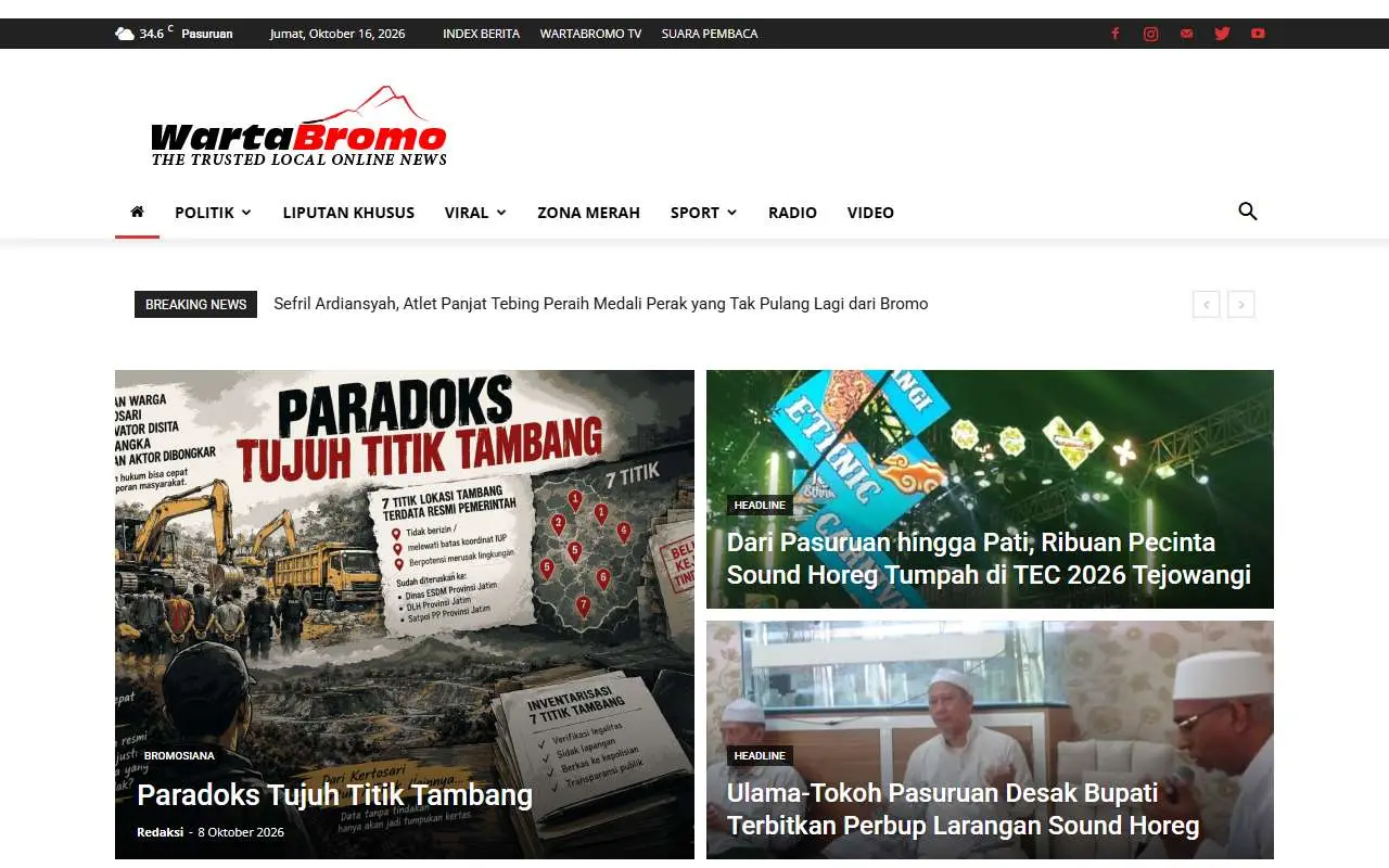 Tampilan website resmi Warta Bromo (wartabromo.com)