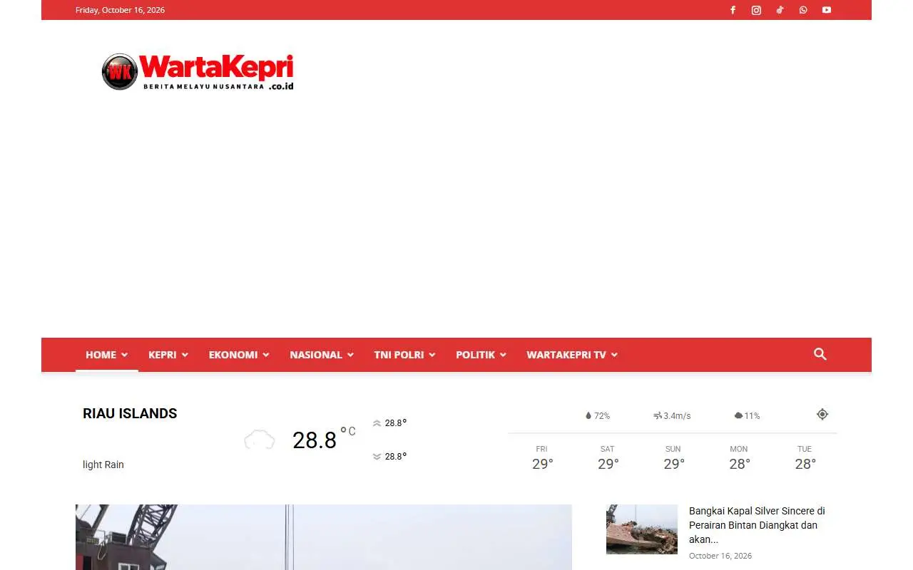 Tampilan website resmi Warta Kepri (wartakepri.co.id)