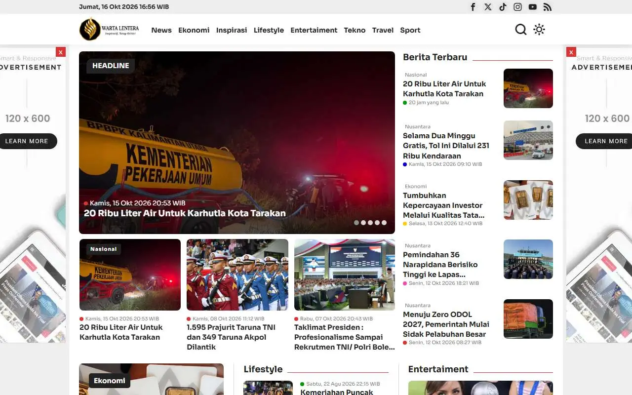 Tampilan website resmi Warta Lentera (wartalentera.com)
