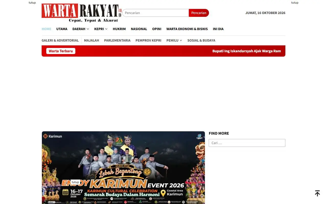 Tampilan website resmi Wartarakyat (wartarakyat.co.id)