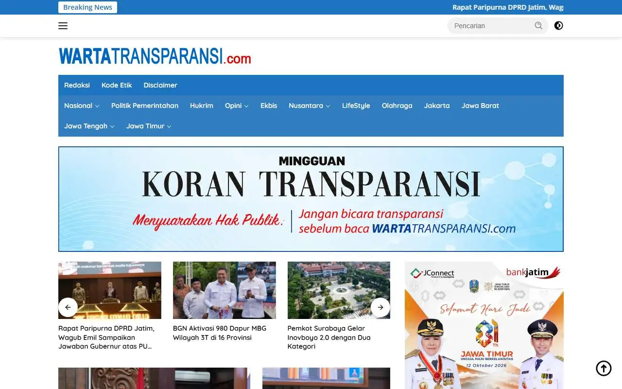 Tampilan website resmi Warta Transparansi (wartatransparansi.com)