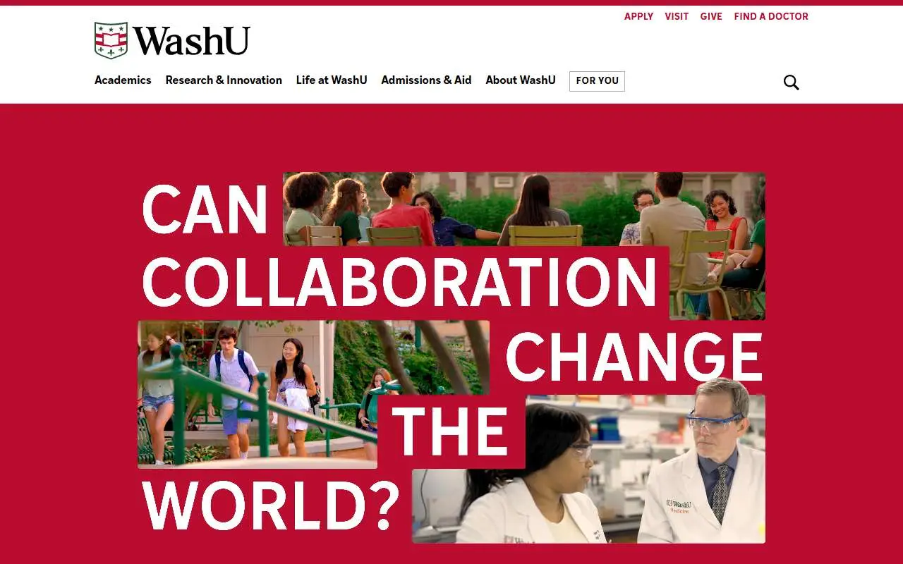 Tampilan website resmi Universitas Washington di St. Louis (washu.edu)