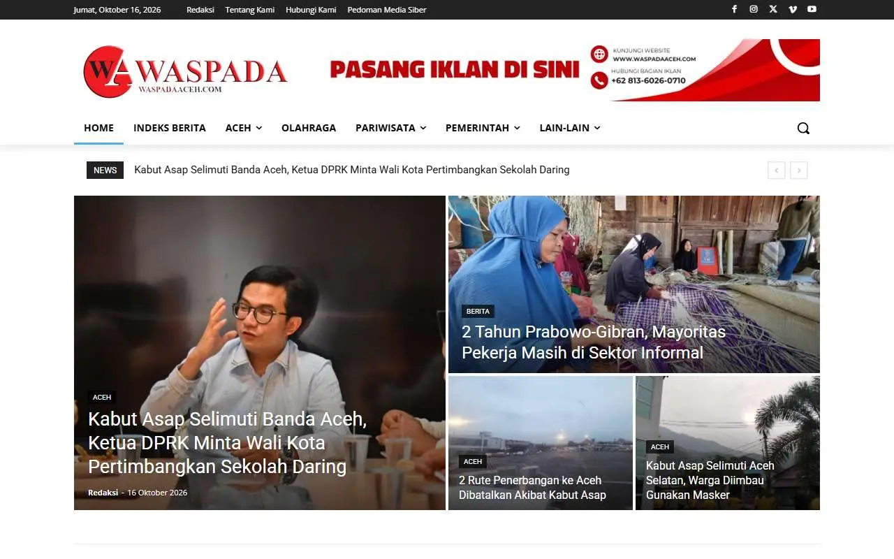 Tampilan website resmi Waspada Aceh (waspadaaceh.com)