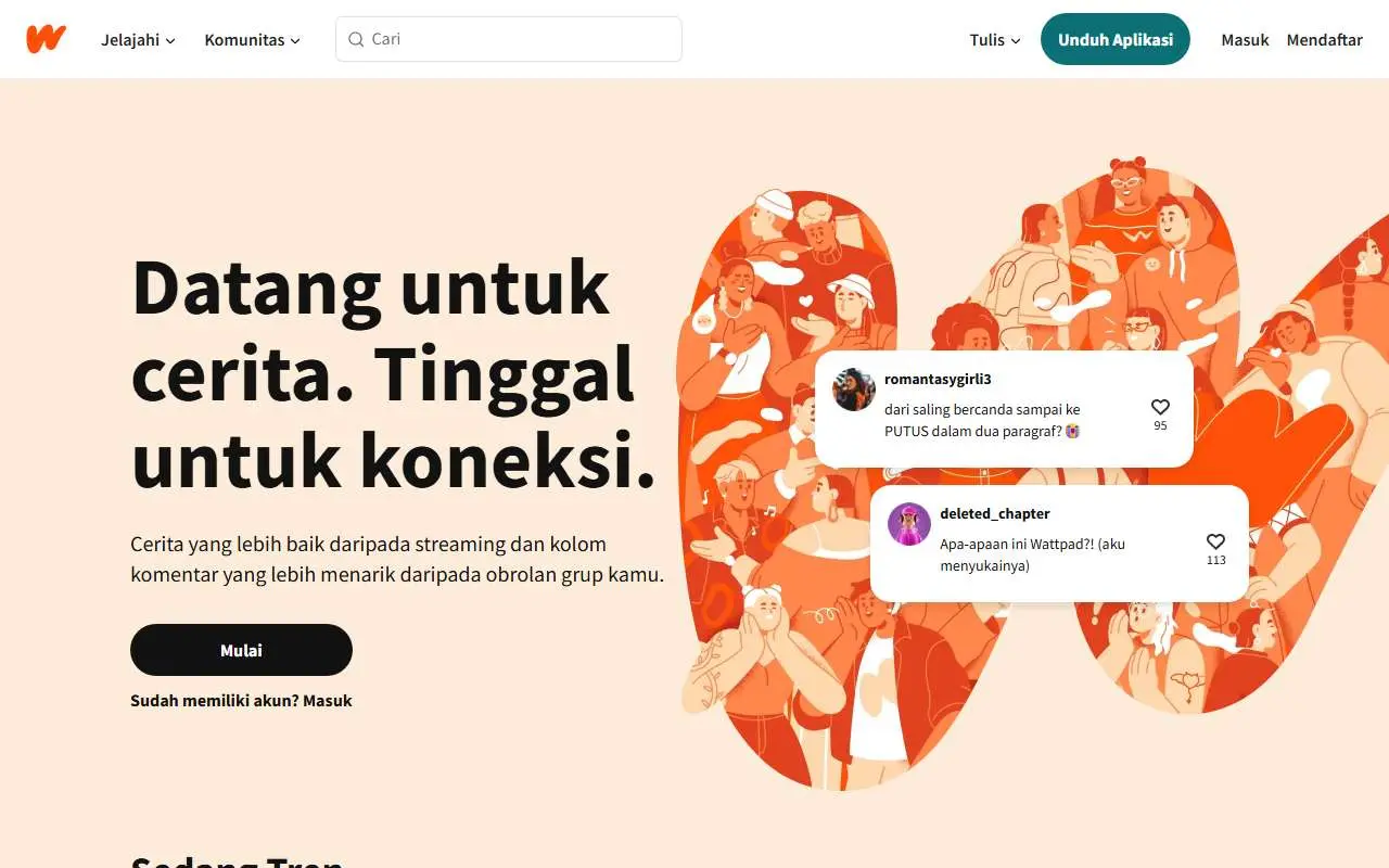 Tampilan website resmi Wattpad (wattpad.com)