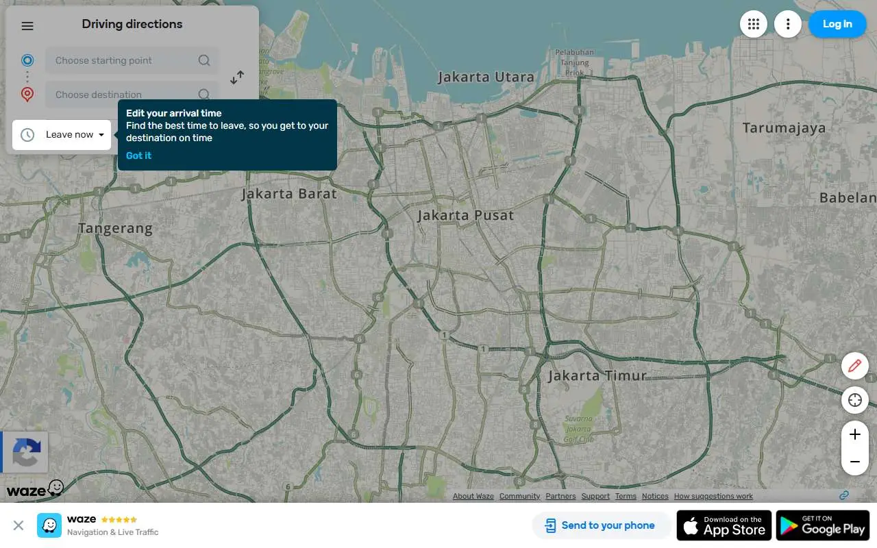 Tampilan website resmi Waze (waze.com)