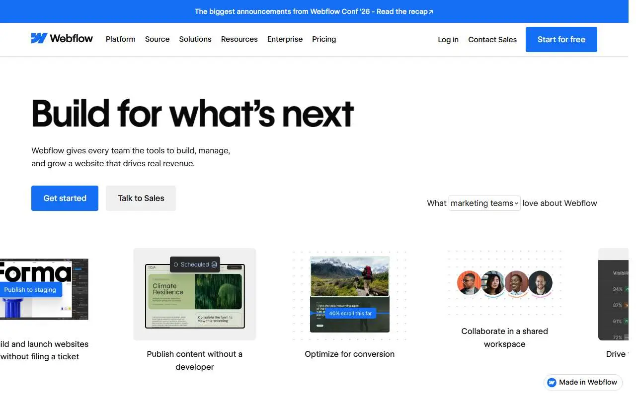 Tampilan website resmi Webflow (webflow.com)