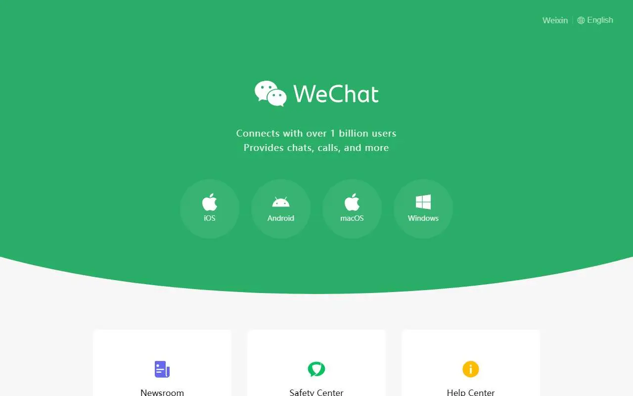 Tampilan website resmi WeChat (wechat.com)