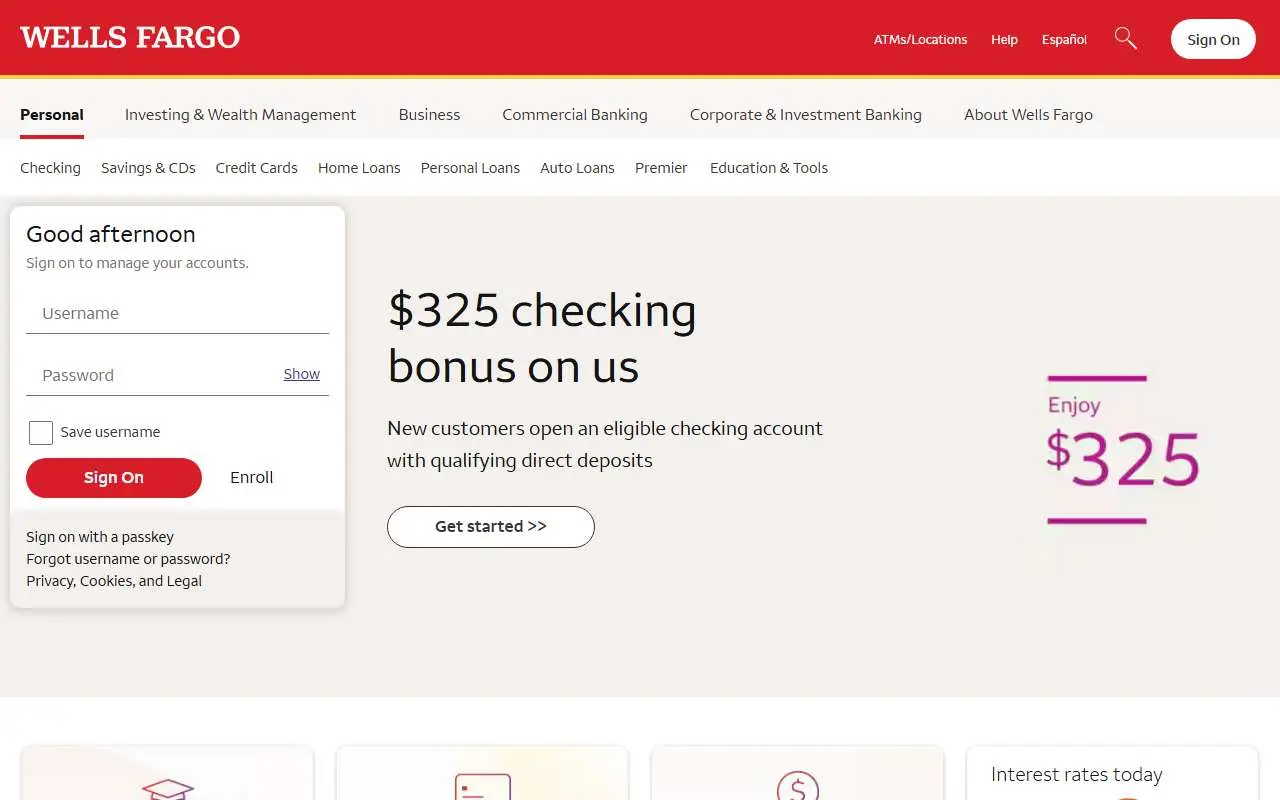 Tampilan website resmi Wells Fargo (wellsfargo.com)