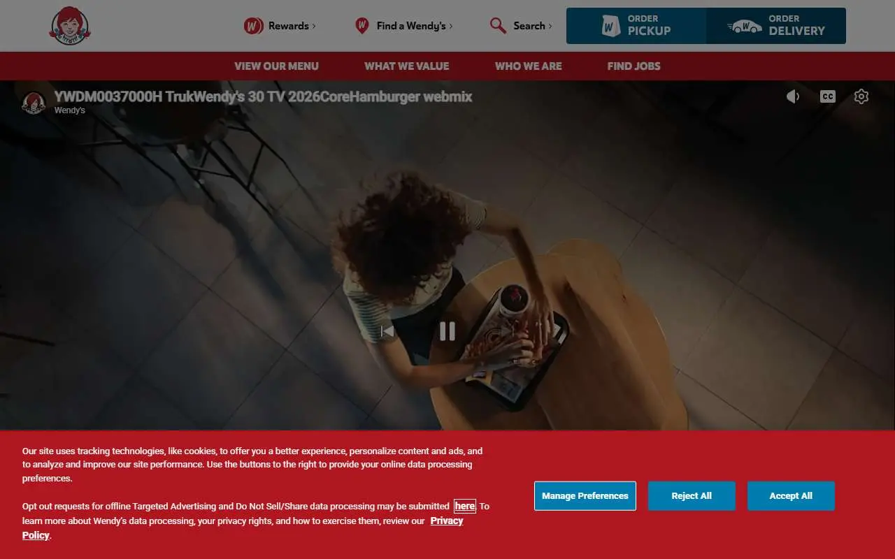 Tampilan website resmi Wendy's (wendys.com)