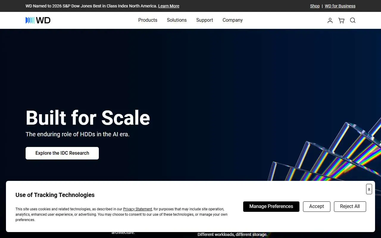 Tampilan website resmi Western Digital (westerndigital.com)