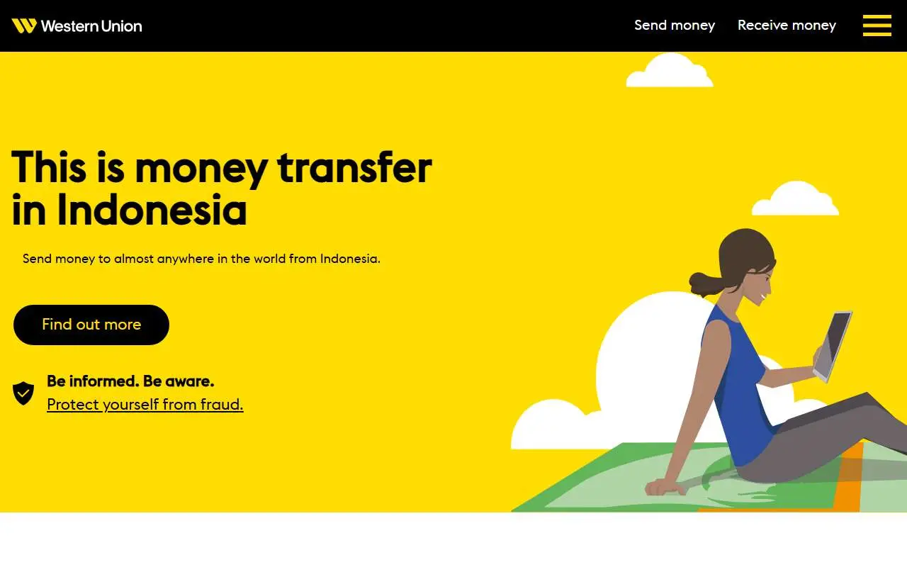 Tampilan website resmi Western Union (westernunion.com)