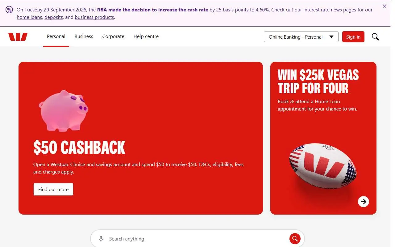 Tampilan website resmi Westpac (westpac.com.au)