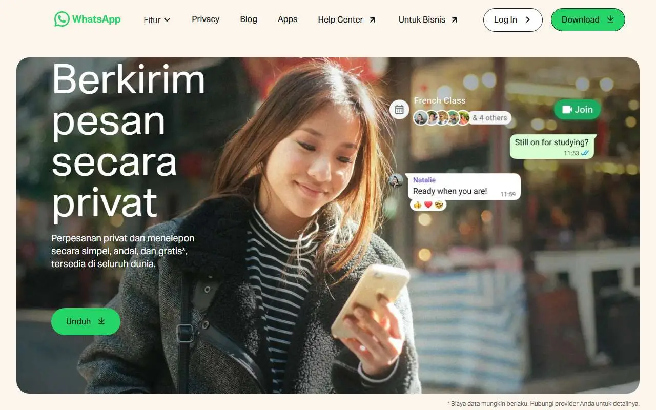 Tampilan website resmi WhatsApp (whatsapp.com)