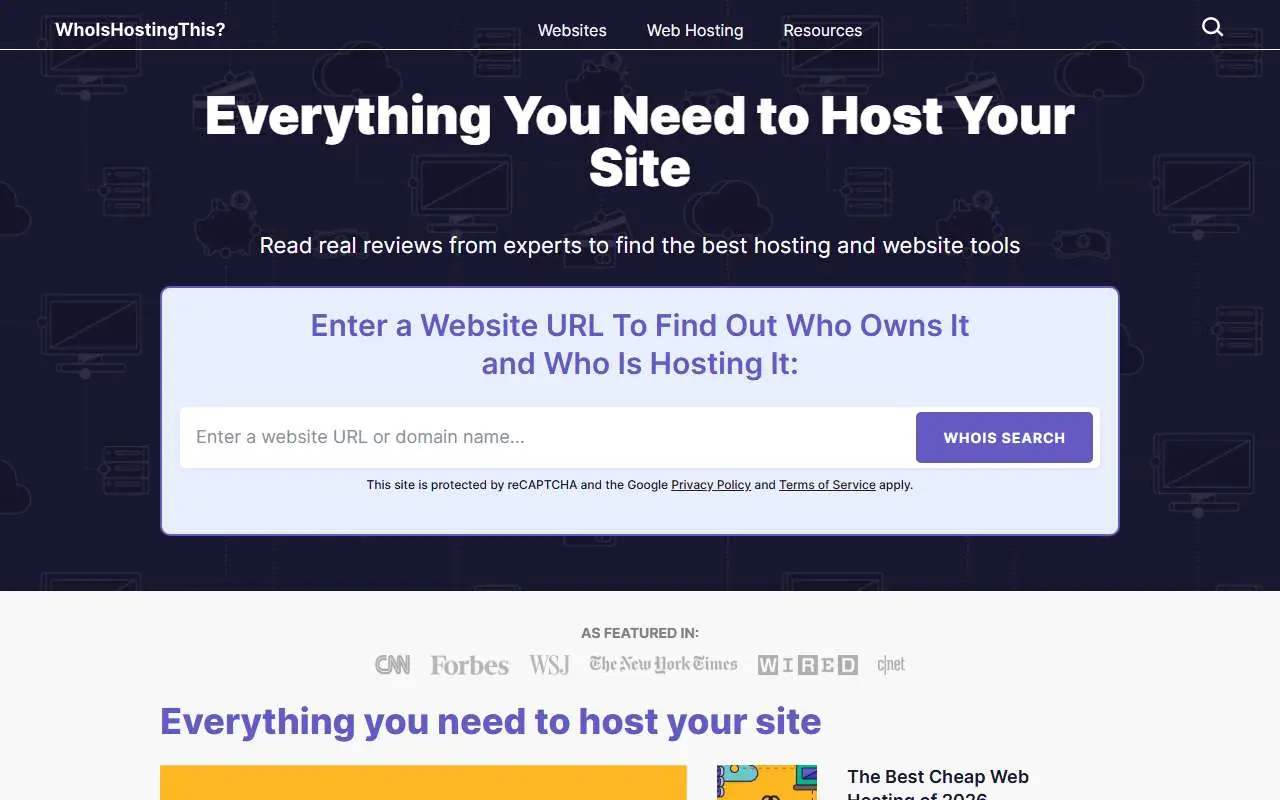 Tampilan website resmi Who Is Hosting This (whoishostingthis.com)