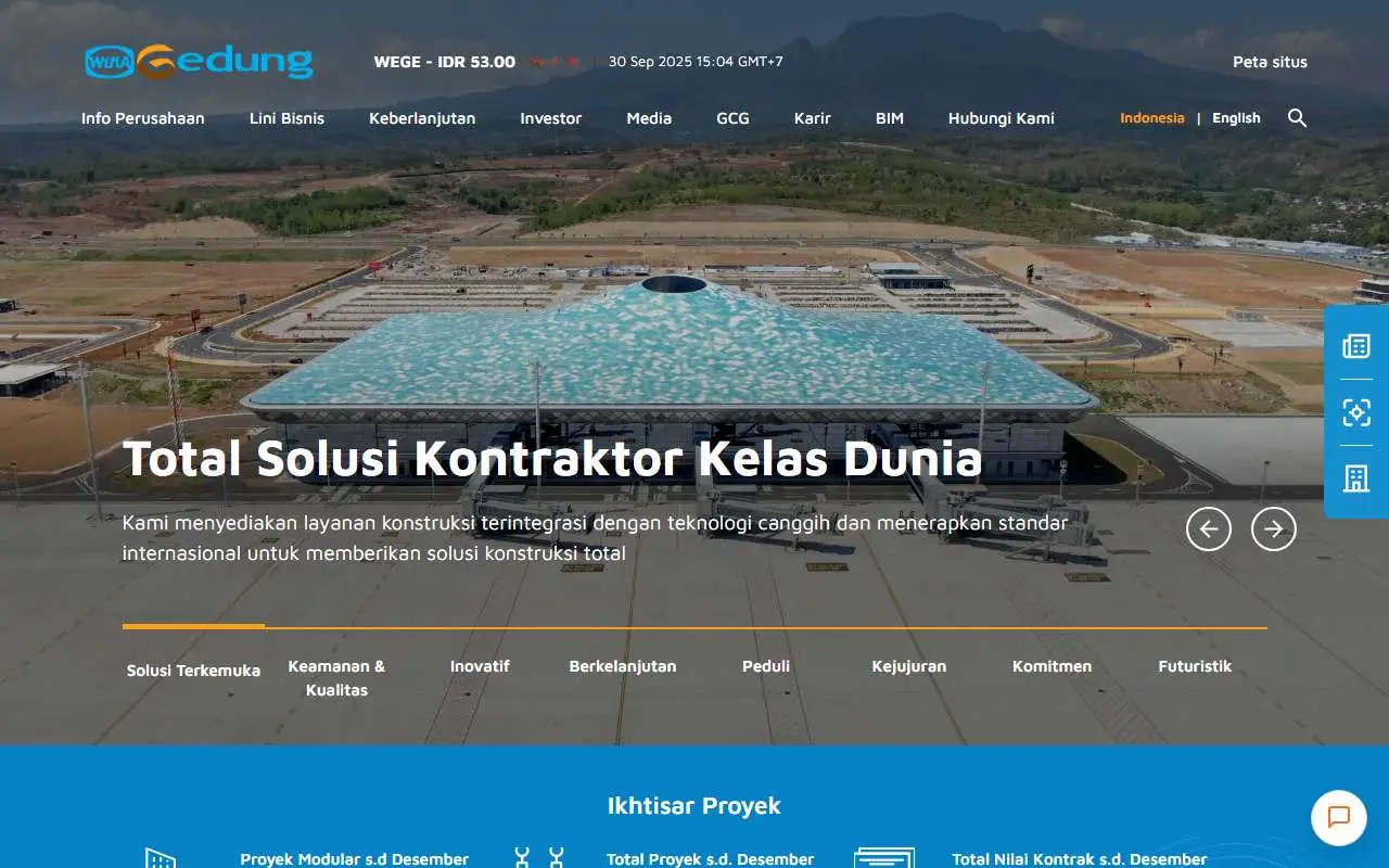 Tampilan website resmi Wijaya Karya Bangunan Gedung (wikagedung.co.id)