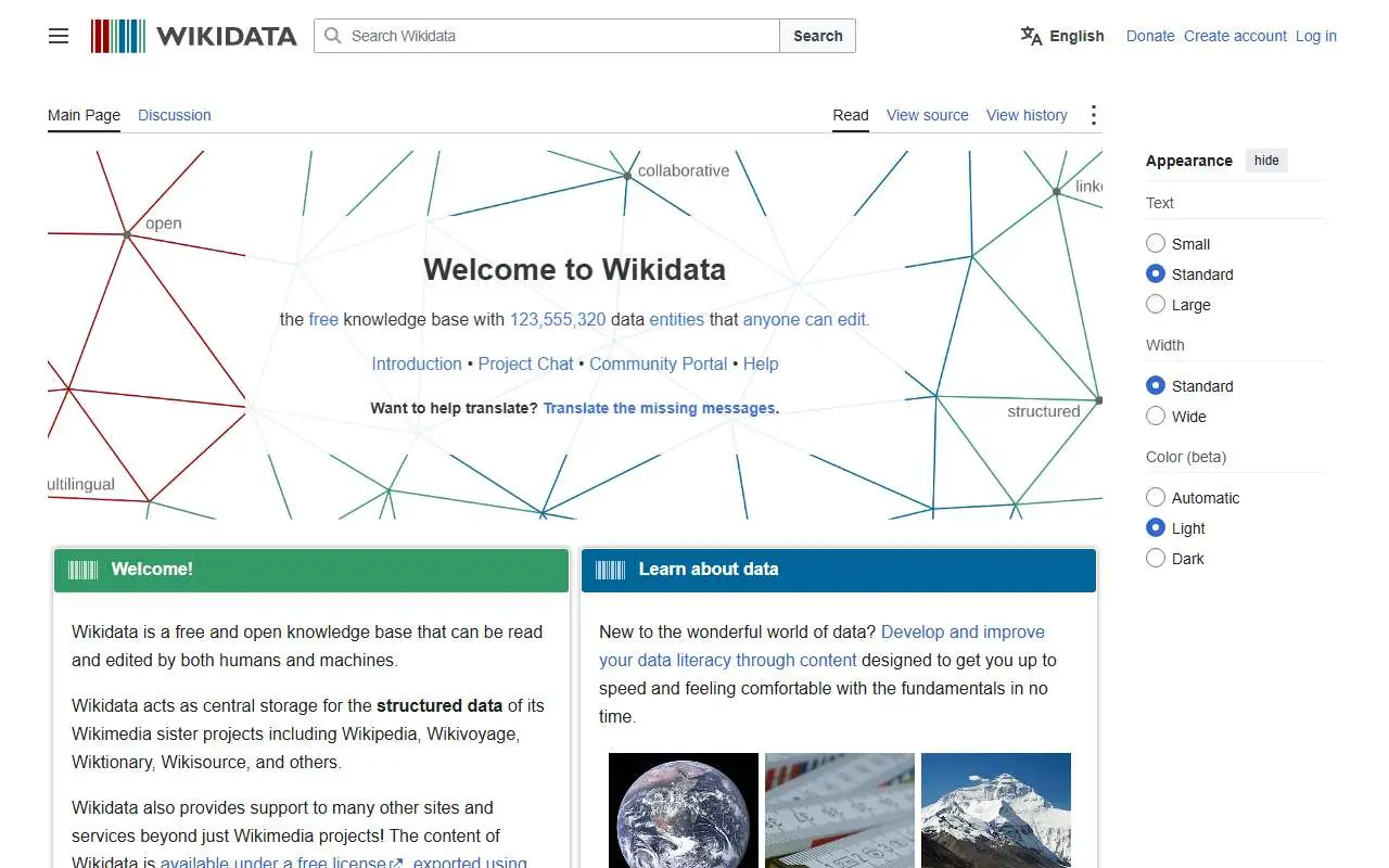 Tampilan website resmi Wikidata (wikidata.org)