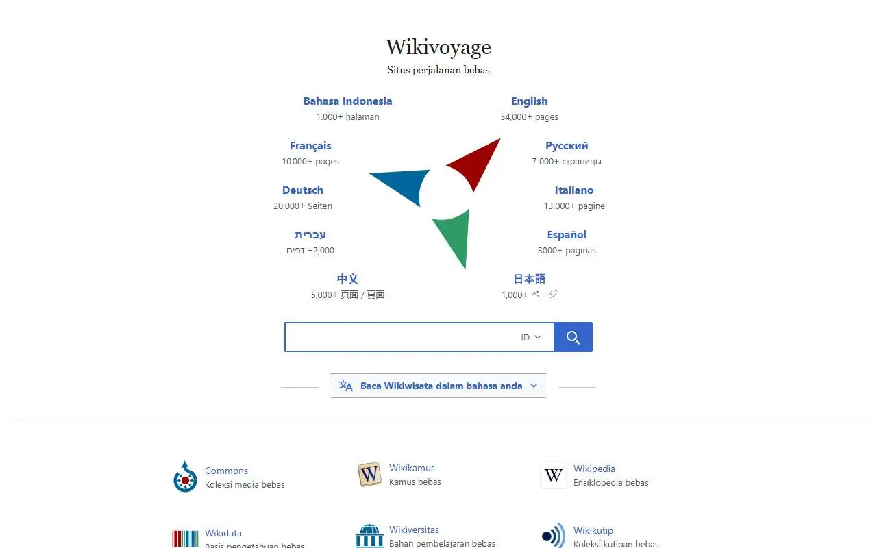 Tampilan website resmi Wikiwisata (wikivoyage.org)
