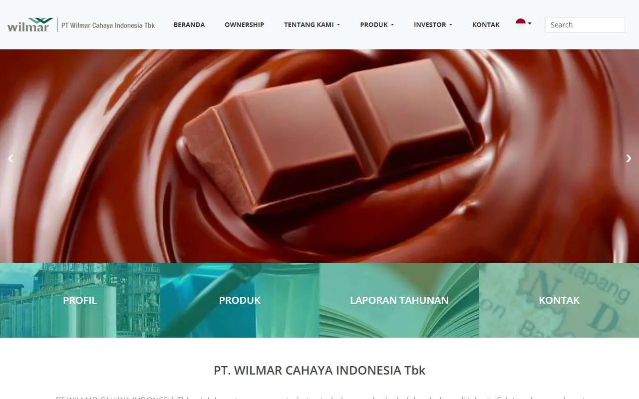 Tampilan website resmi Wilmar Cahaya Indonesia (wilmarcahayaindonesia.com)