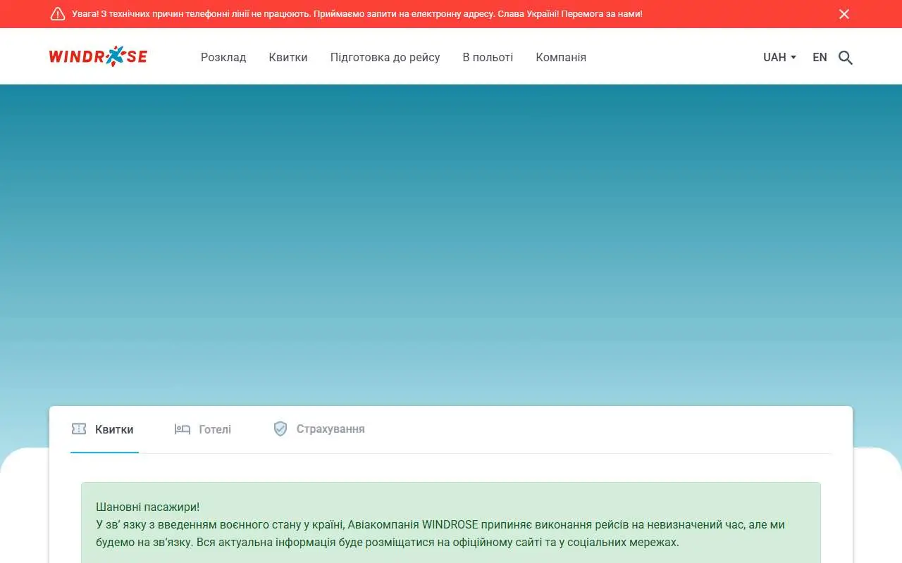 Tampilan website resmi Windrose Airlines (windrose.aero)
