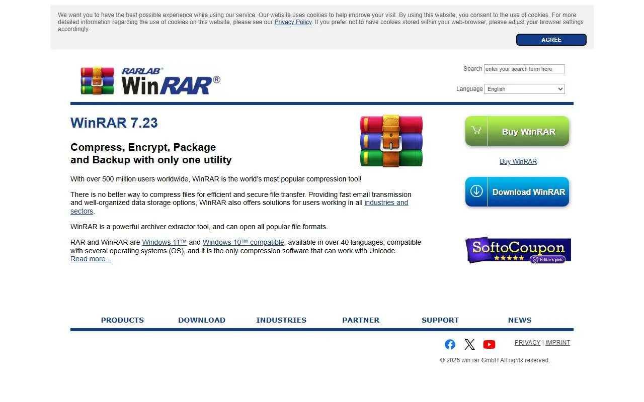 Tampilan website resmi WinRAR (win-rar.com)