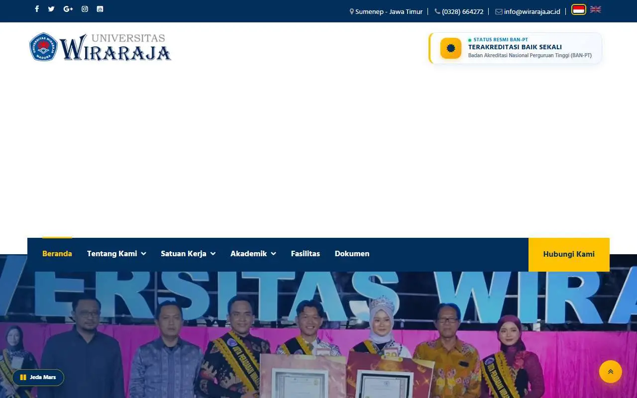 Tampilan website resmi Universitas Wiraraja (wiraraja.ac.id)