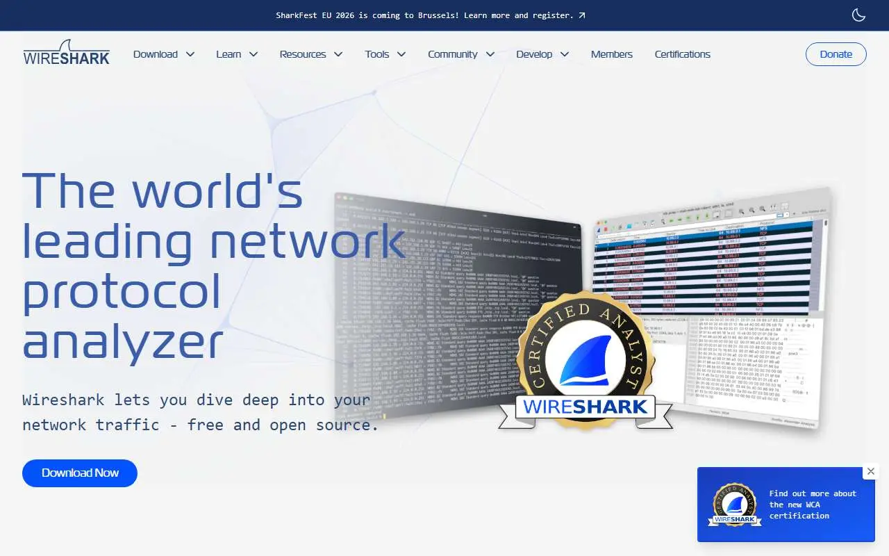 Tampilan website resmi Wireshark (wireshark.org)