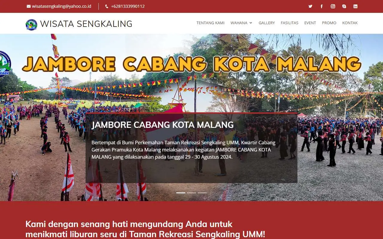 Tampilan website resmi Sengkaling Recreation Park (wisatasengkaling.com)