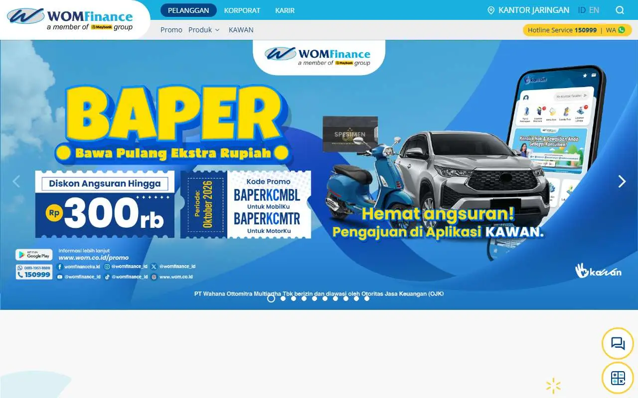 Tampilan website resmi WOM Finance (wom.co.id)