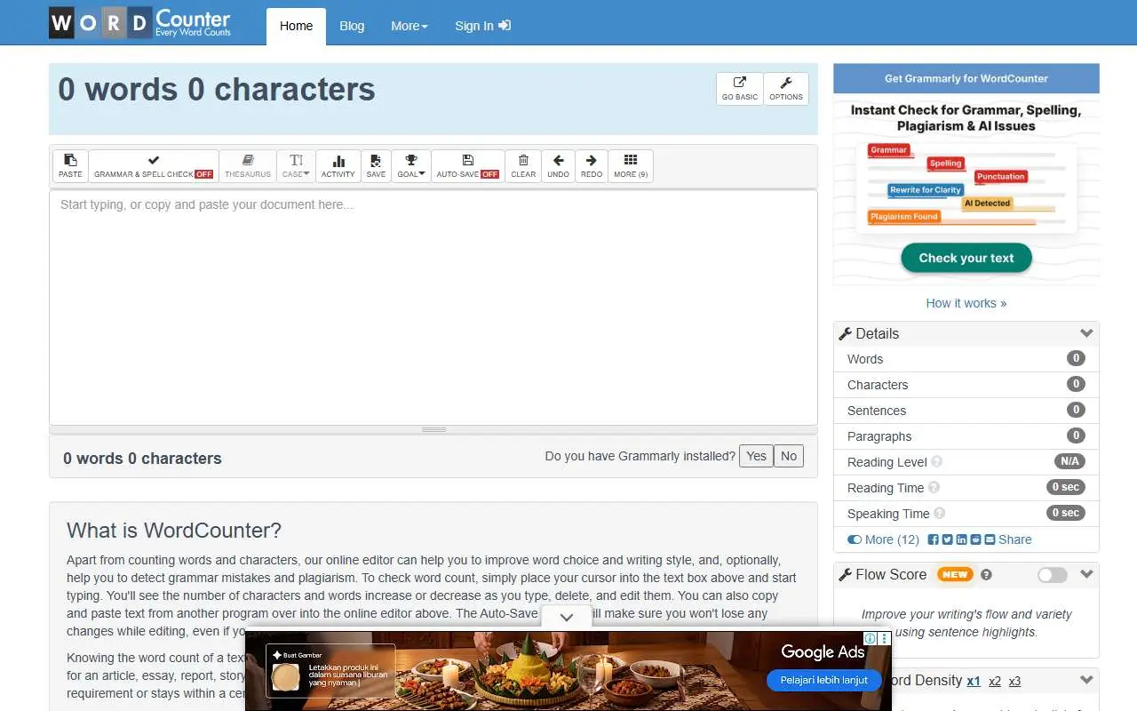 Tampilan website resmi WordCounter (wordcounter.net)
