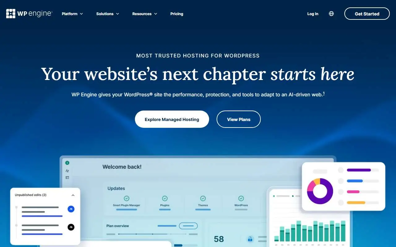 Tampilan website resmi WP Engine (wpengine.com)