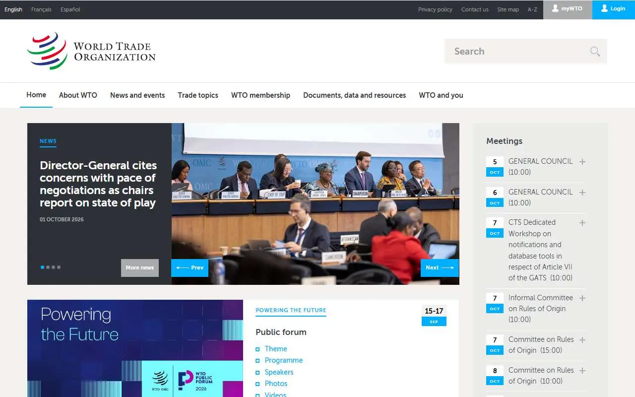 Tampilan website resmi WTO (wto.org)