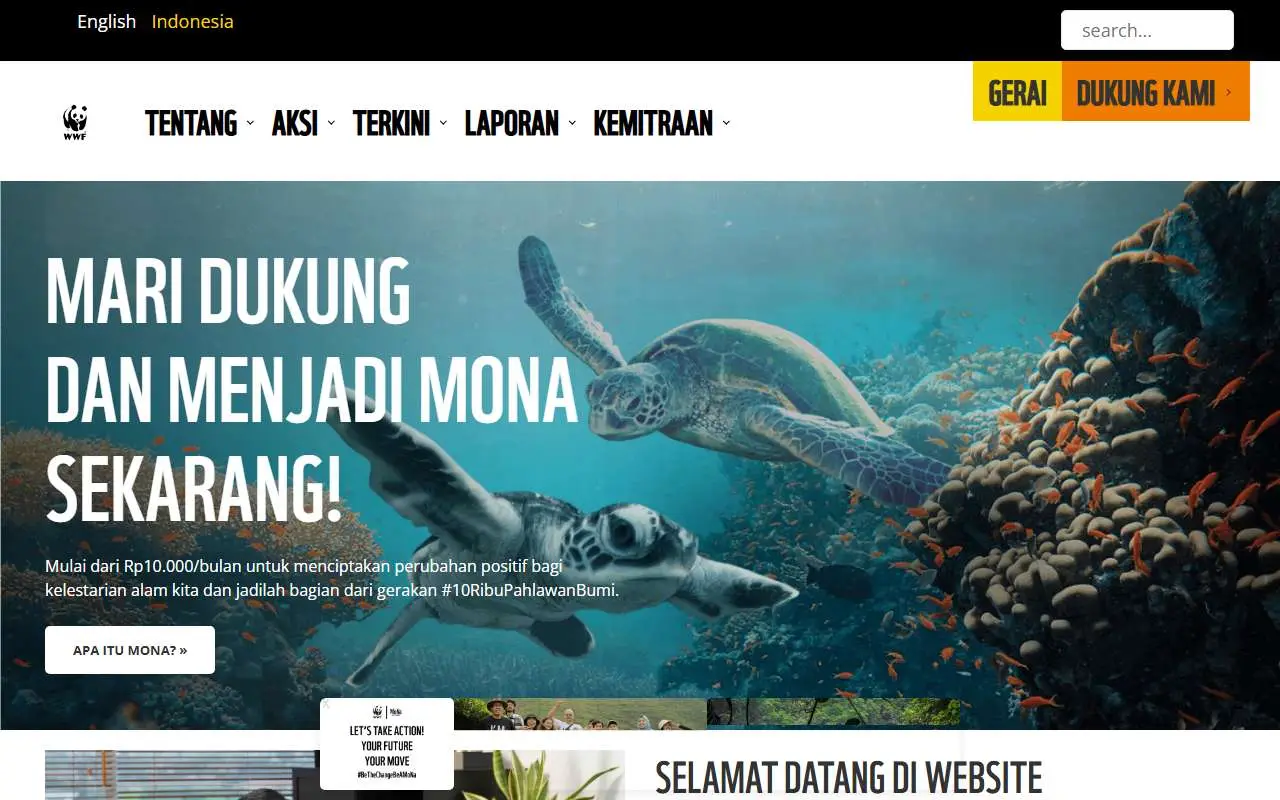 Tampilan website resmi WWF Indonesia (wwf.id)