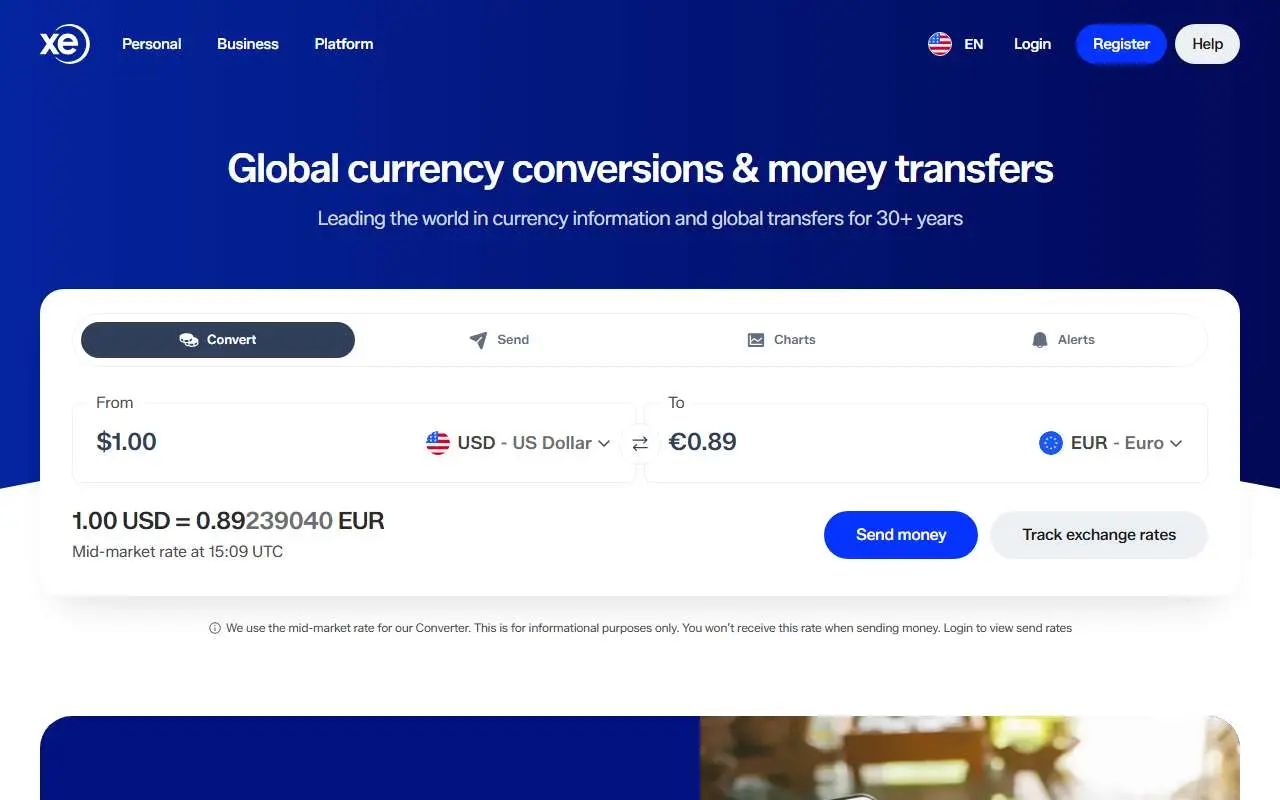 Tampilan website resmi XE (xe.com)
