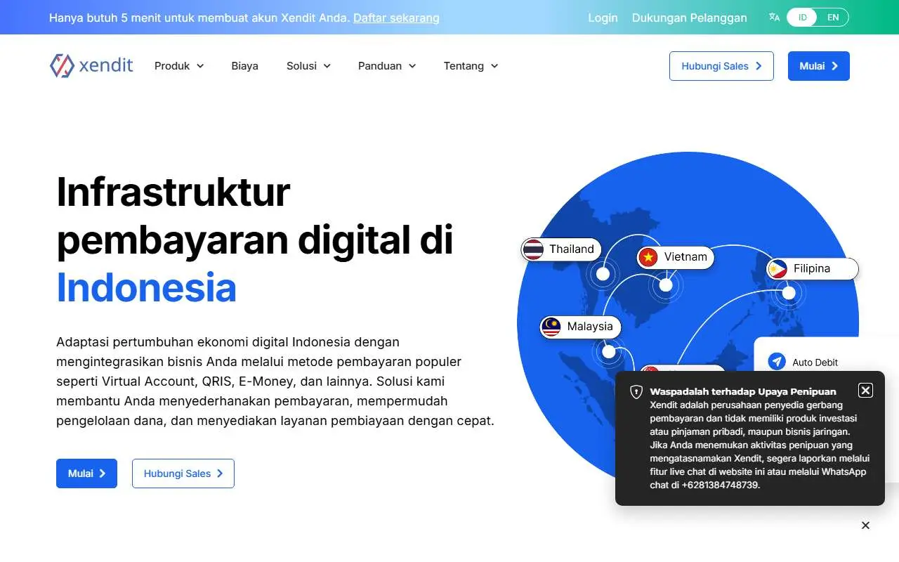 Tampilan website resmi Xendit (xendit.co)